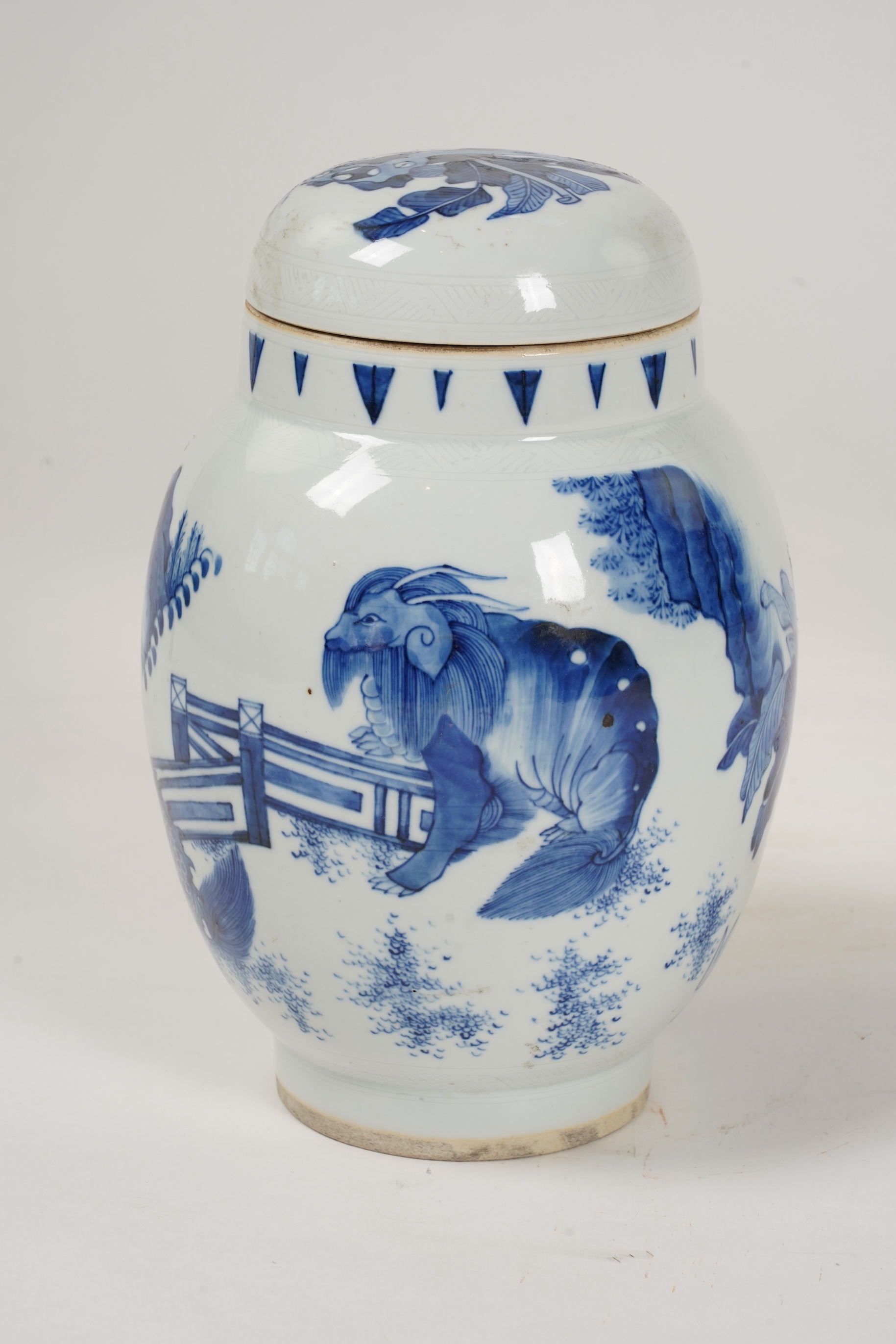 A Chinese blue and white ‘mythical beasts’ jar and cover, possibly Chongzhen period (1627-1644)